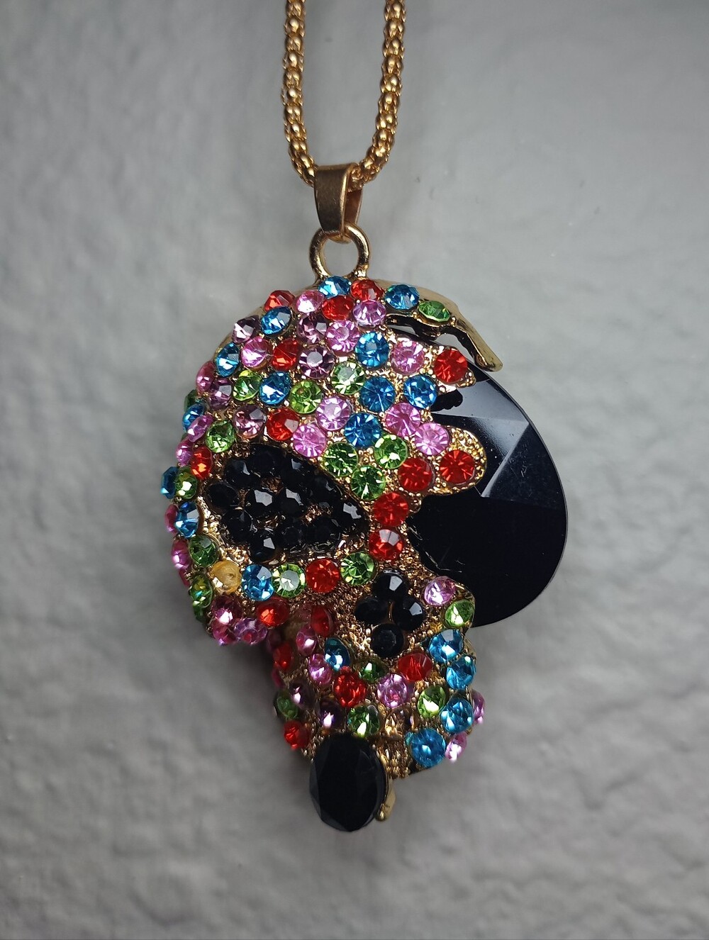 Betsey Johnson Large Rhinestone Sugar Skull Pendant Day Of The Dead Necklace